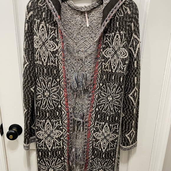 Free people KAI tribal long hooded cardigan sweater BOHO - Picture 2 of 4